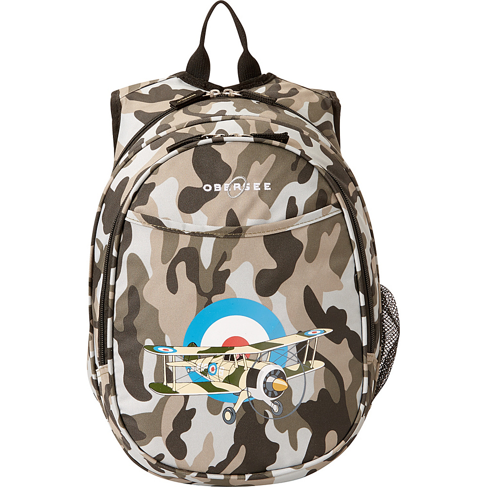Obersee Kids Pre School Plane Backpack with Integrated Lunch Cooler Camo Airplane Obersee Everyday Backpacks