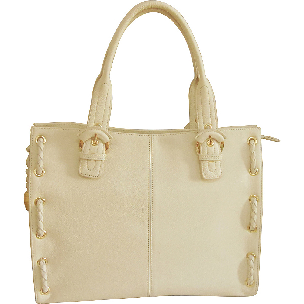 AmeriLeather Double Handle Tote Off White AmeriLeather Leather Handbags