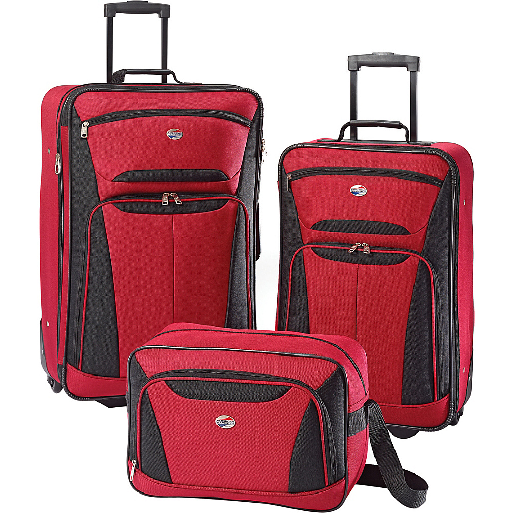 American Tourister Fieldbrook II 3 Pc Nested Luggage Set Red Black American Tourister Luggage Sets