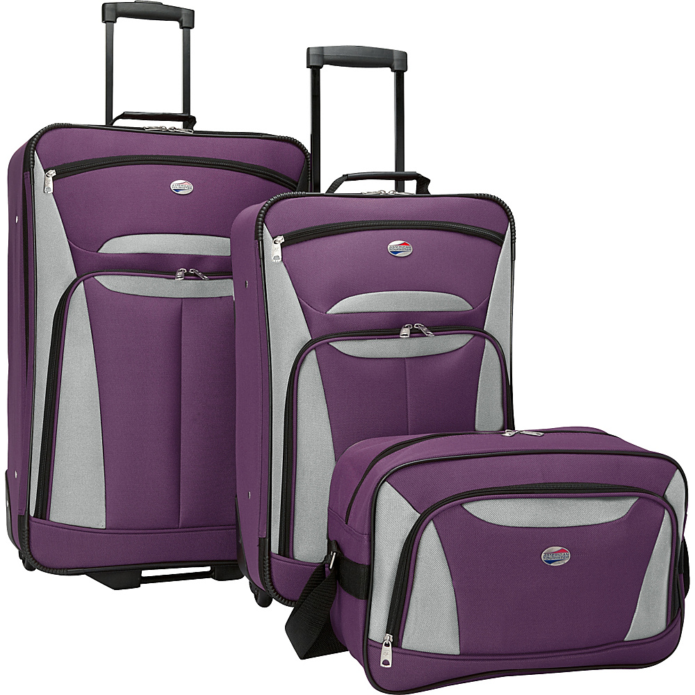 American Tourister Fieldbrook II 3 Pc Nested Luggage Set Purple Grey American Tourister Luggage Sets