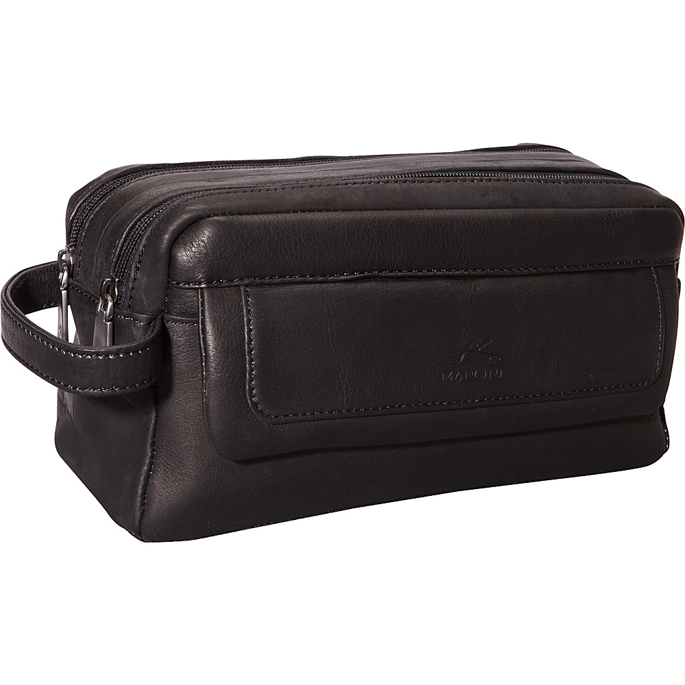 Mancini Leather Goods Colombian Leather Double Compartment Toiletry Kit Black Mancini Leather Goods Toiletry Kits