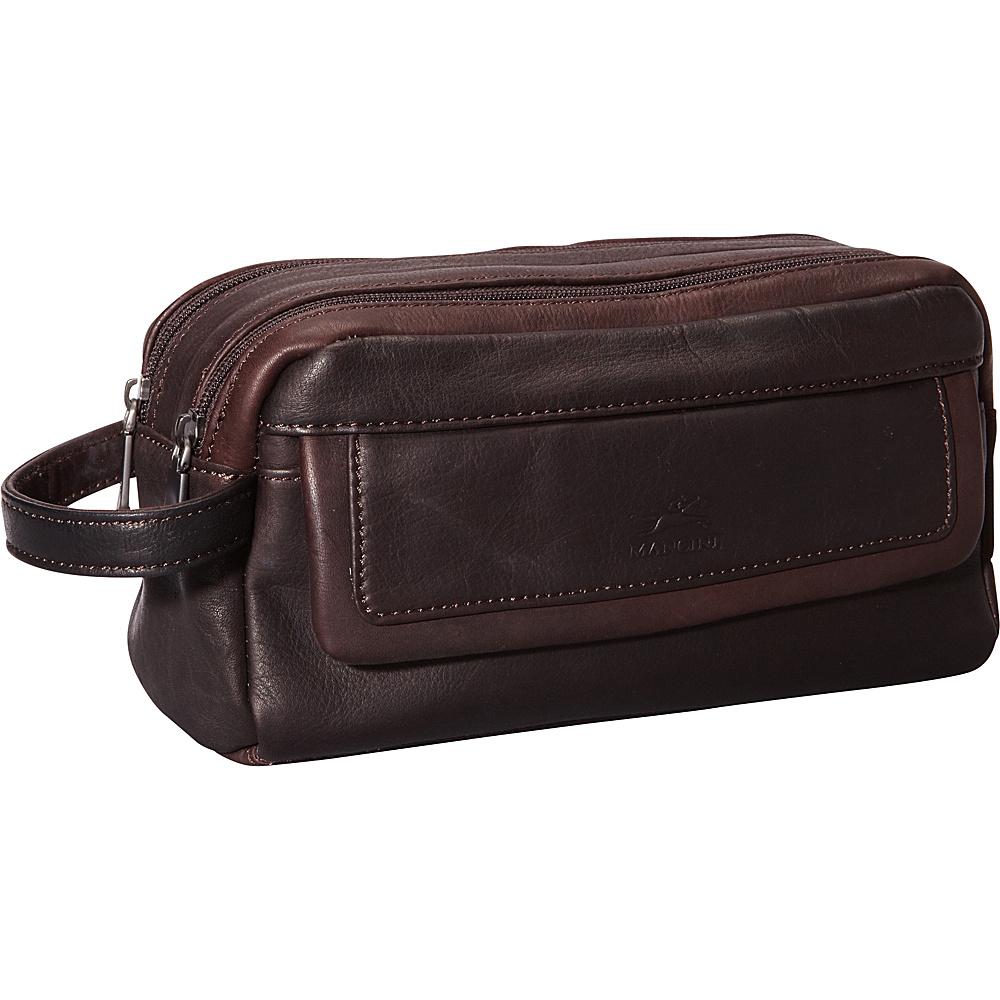 Mancini Leather Goods Colombian Leather Double Compartment Toiletry Kit Brown Mancini Leather Goods Toiletry Kits