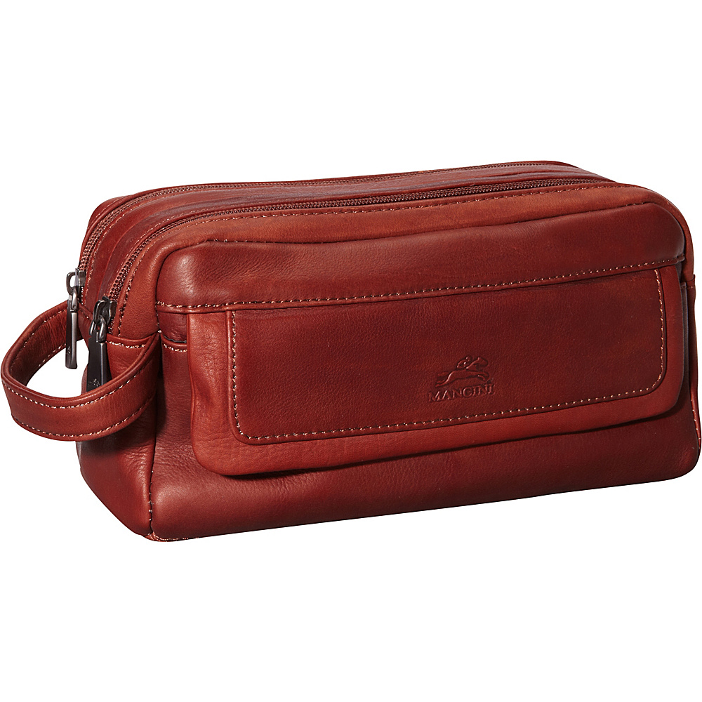 Mancini Leather Goods Colombian Leather Double Compartment Toiletry Kit Cognac Mancini Leather Goods Toiletry Kits