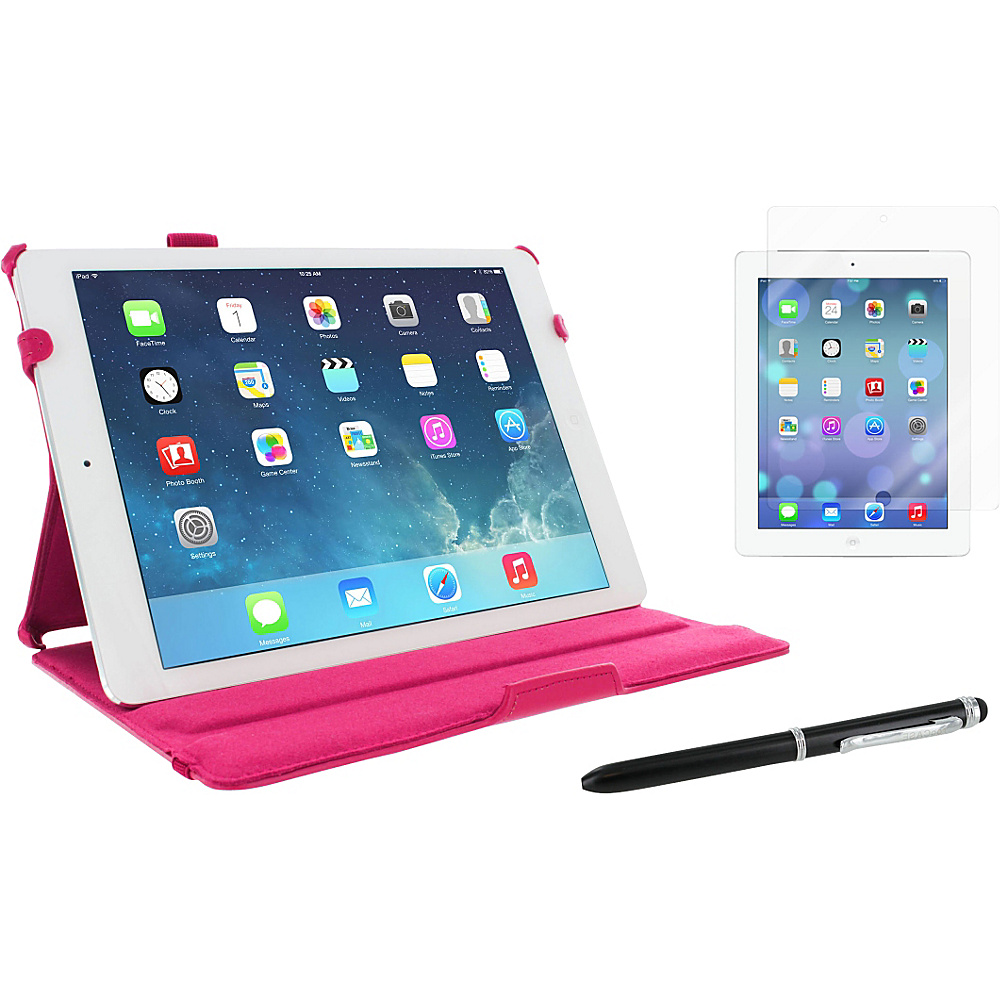 rooCASE iPad Air Dual Station Folio Case 3 in 1 Bundle Magenta rooCASE Electronic Cases