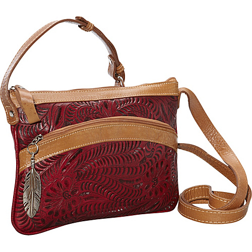 American West Feather Crossbody Pouch Tan/Pomegranate - American West Leather Handbags