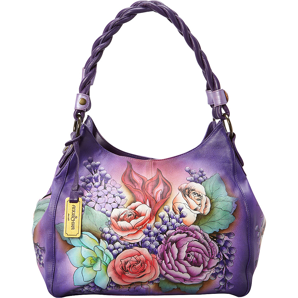 Anuschka Triple Compartment Shopper With Braided Handle Shoulder Bag Lush Lilac Anuschka Leather Handbags
