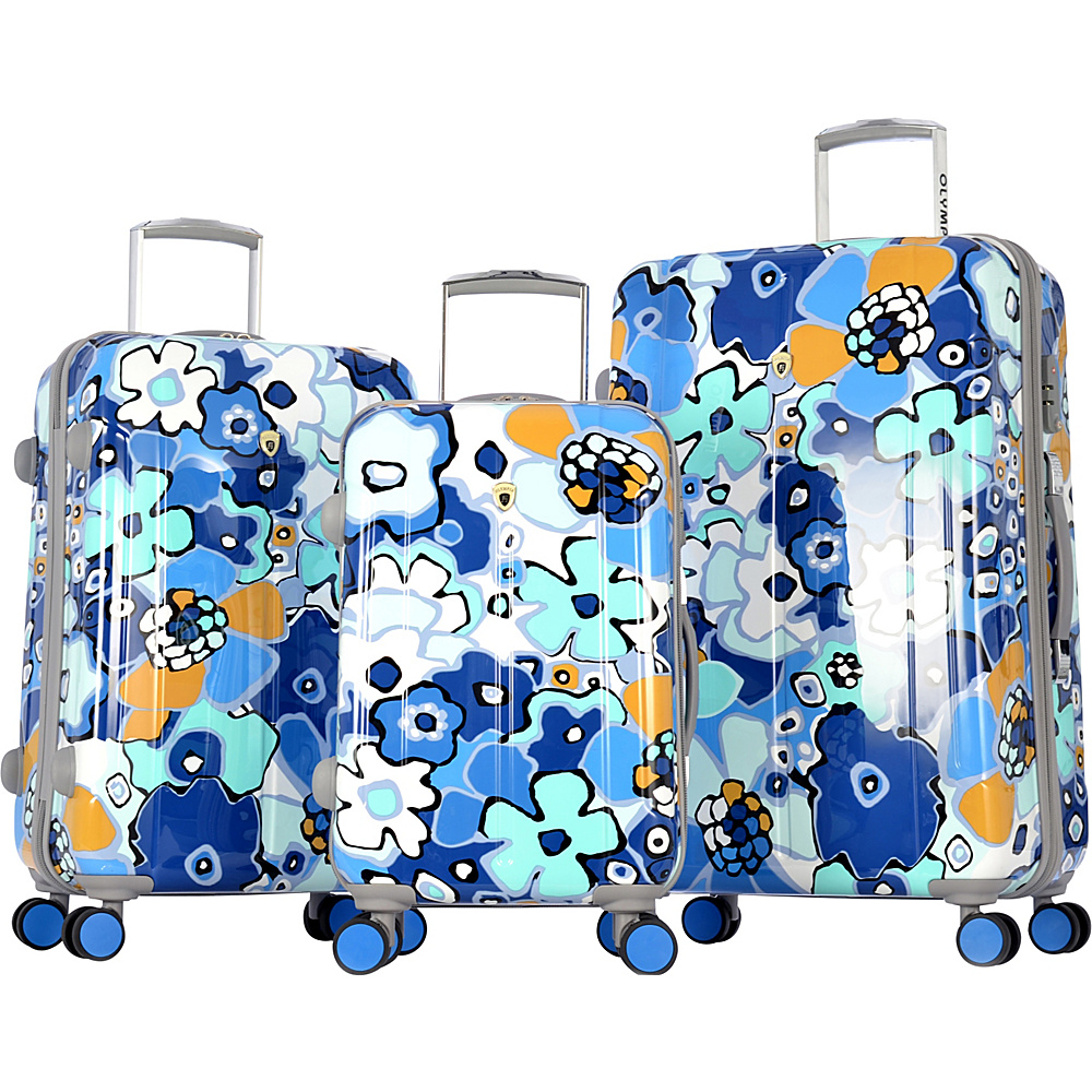 Olympia Blossom II 3pc Hardcase Spinner Set Blue Olympia Hardside Luggage