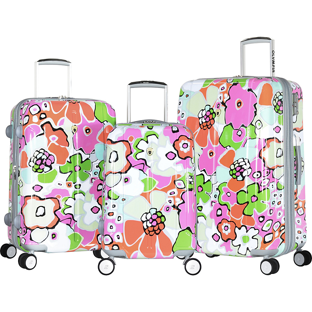 Olympia Blossom II 3pc Hardcase Spinner Set Pink Olympia Hardside Luggage