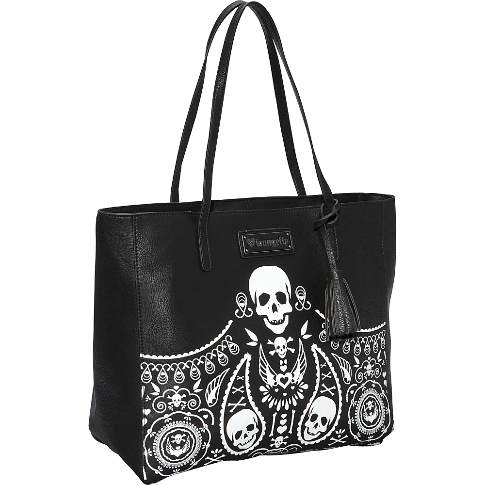 Loungefly Embossed Bandana Tote With Tassels Blk Wht Loungefly Manmade Handbags