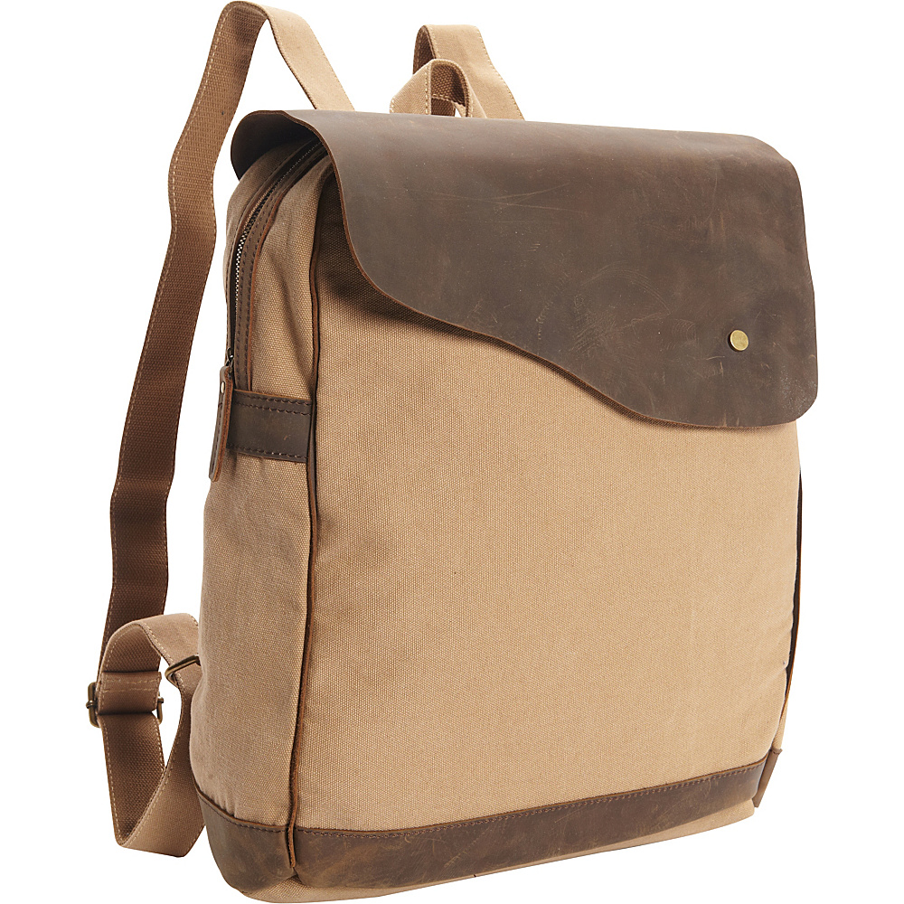 Vagabond Traveler Cowhide Leather Cotton Canvas Backpack Khaki Vagabond Traveler Everyday Backpacks