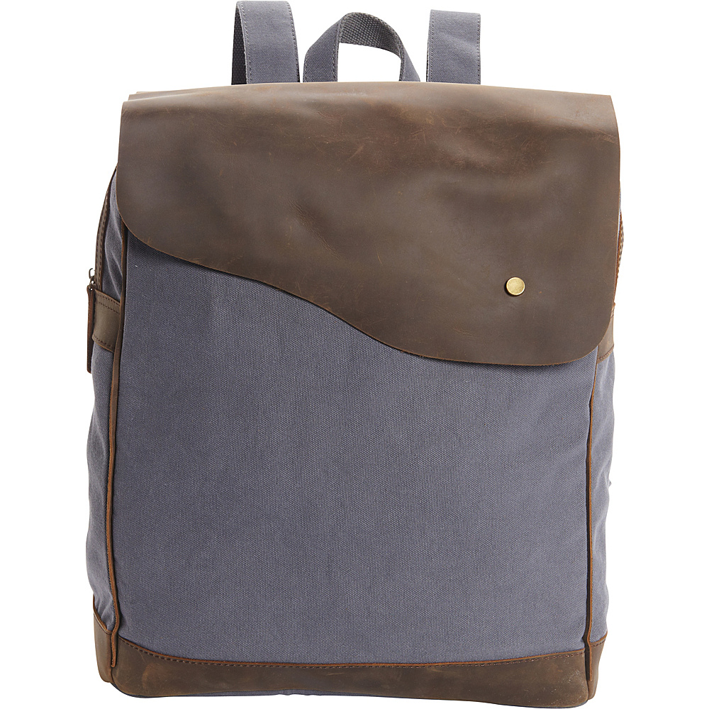 Vagabond Traveler Cowhide Leather Cotton Canvas Backpack Blue Grey Vagabond Traveler Everyday Backpacks