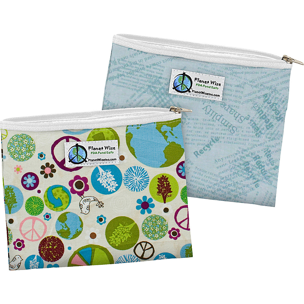 Planet Wise Zipper Sandwich Bag 2 Pack Peace on Earth Blue Recycle Planet Wise Travel Coolers
