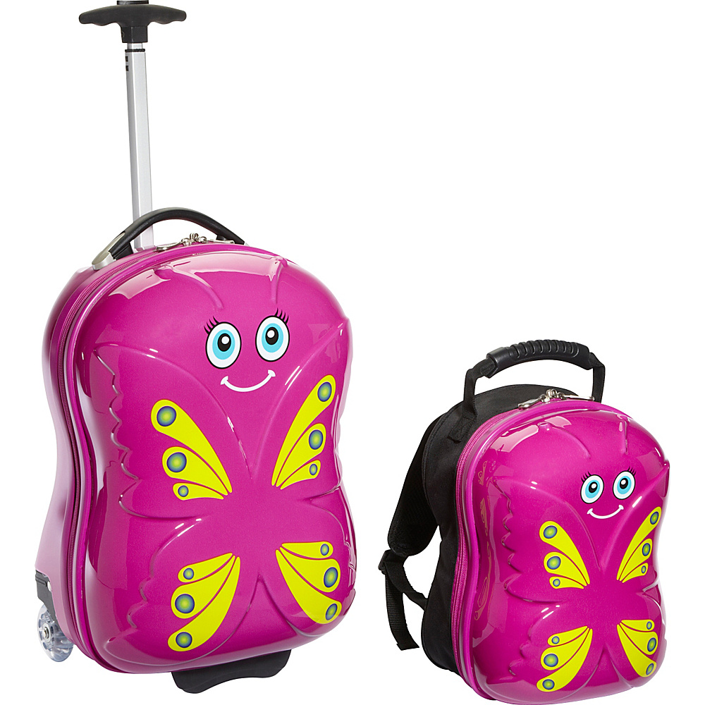 TrendyKid Bella Butterfly Upright Carry On and Backpack Pink Yellow TrendyKid Luggage Sets