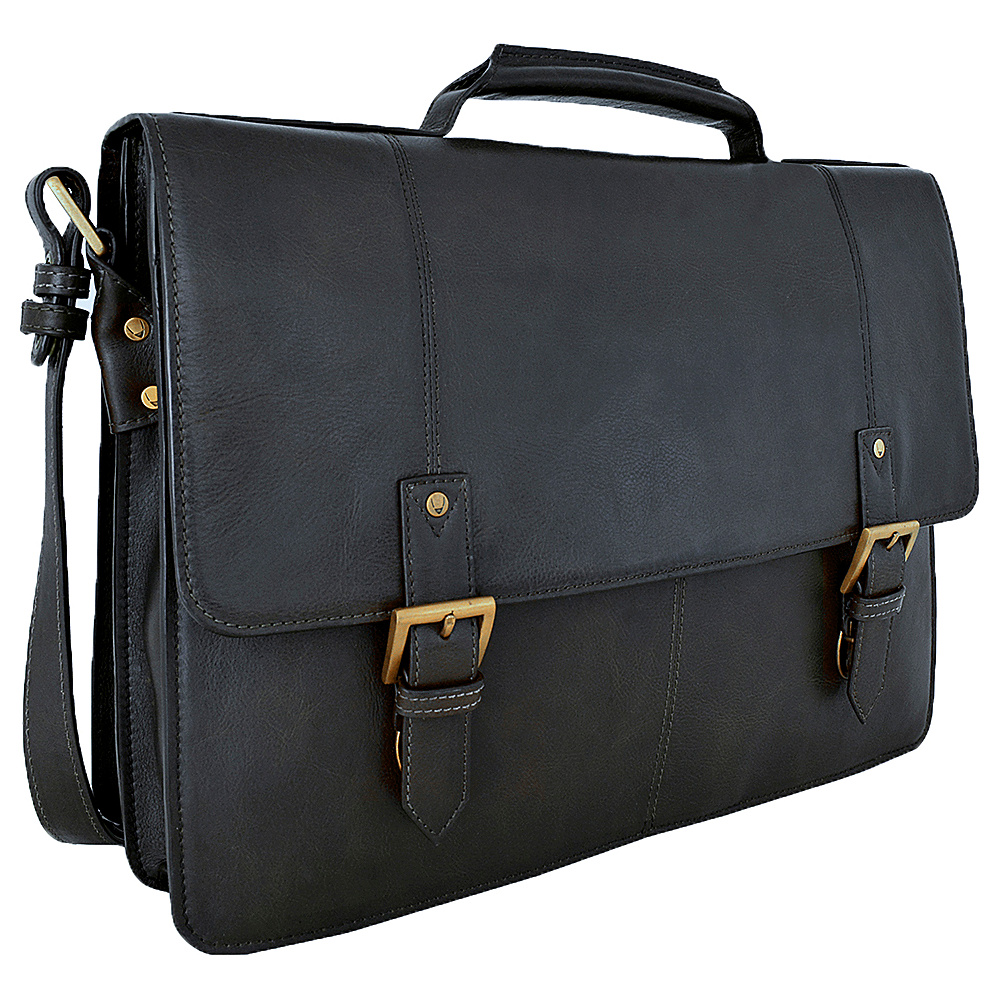 Hidesign Charles Large Double Gusset Leather 17 Laptop Compatible Briefcase Work Bag Black Hidesign Non Wheeled Business Cases