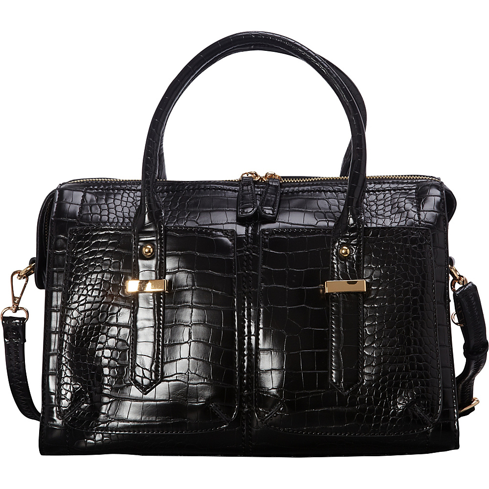 SW Global Enola Glossy Crocodile Pattern Satchel Black SW Global Manmade Handbags