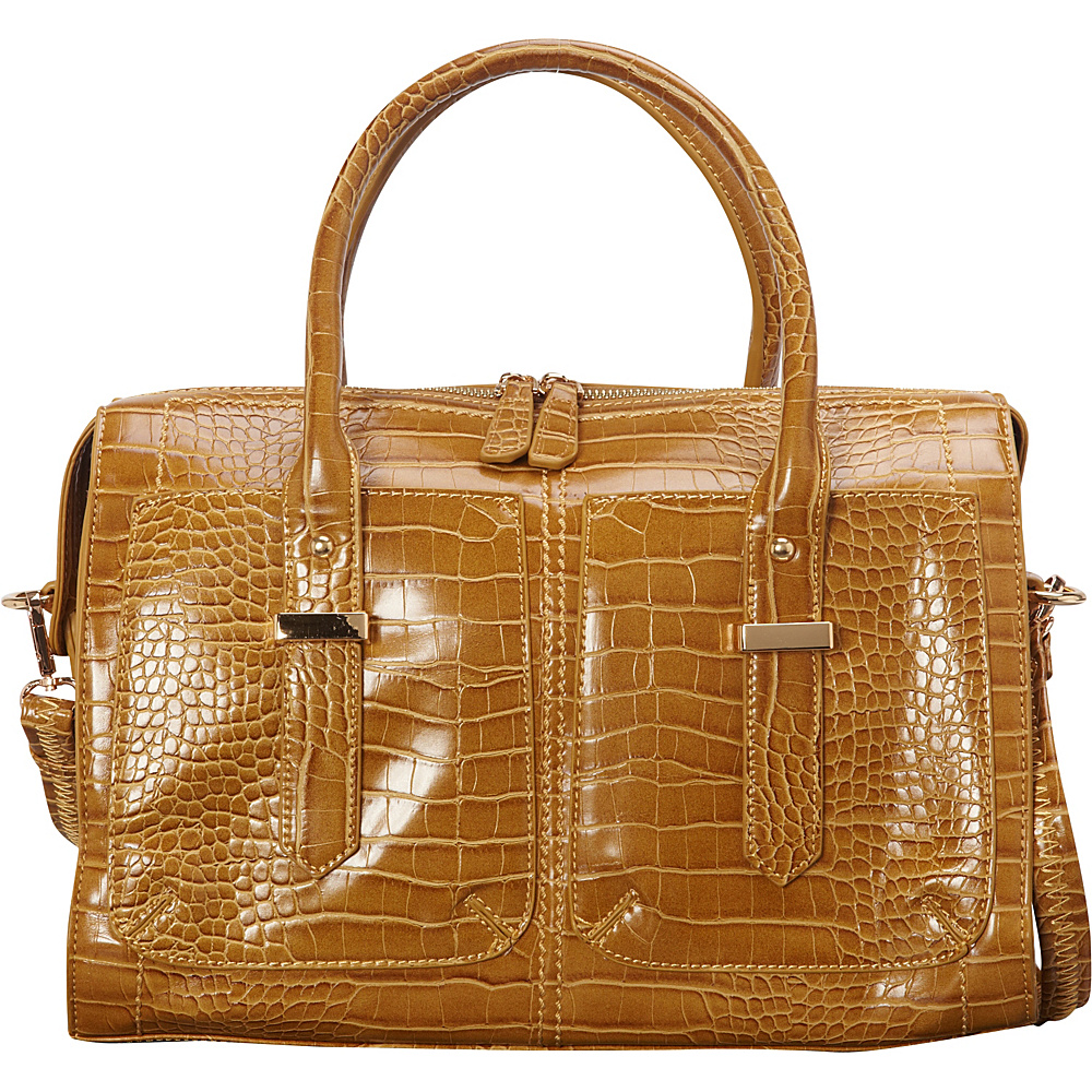 SW Global Enola Glossy Crocodile Pattern Satchel Mustard SW Global Manmade Handbags