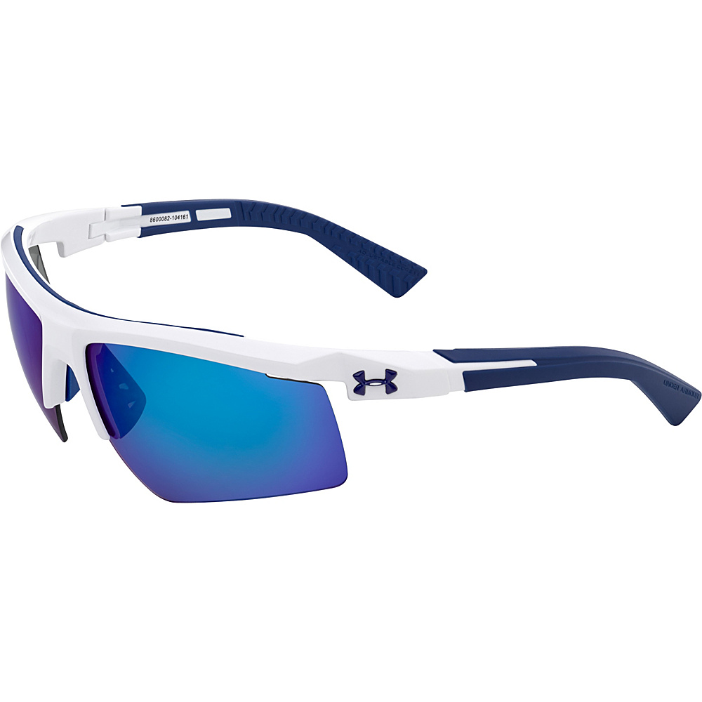 Under Armour Eyewear Core 2.0 Sunglasses Shiny White Navy Temples Gray Blue Multiflection Under Armour Eyewear Sunglasses
