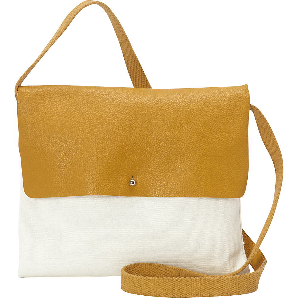 Sharo Leather Bags Cross Body in Canvas and Leather Mustard Yellow White Two Tone Sharo Leather Bags Fabric Handbags