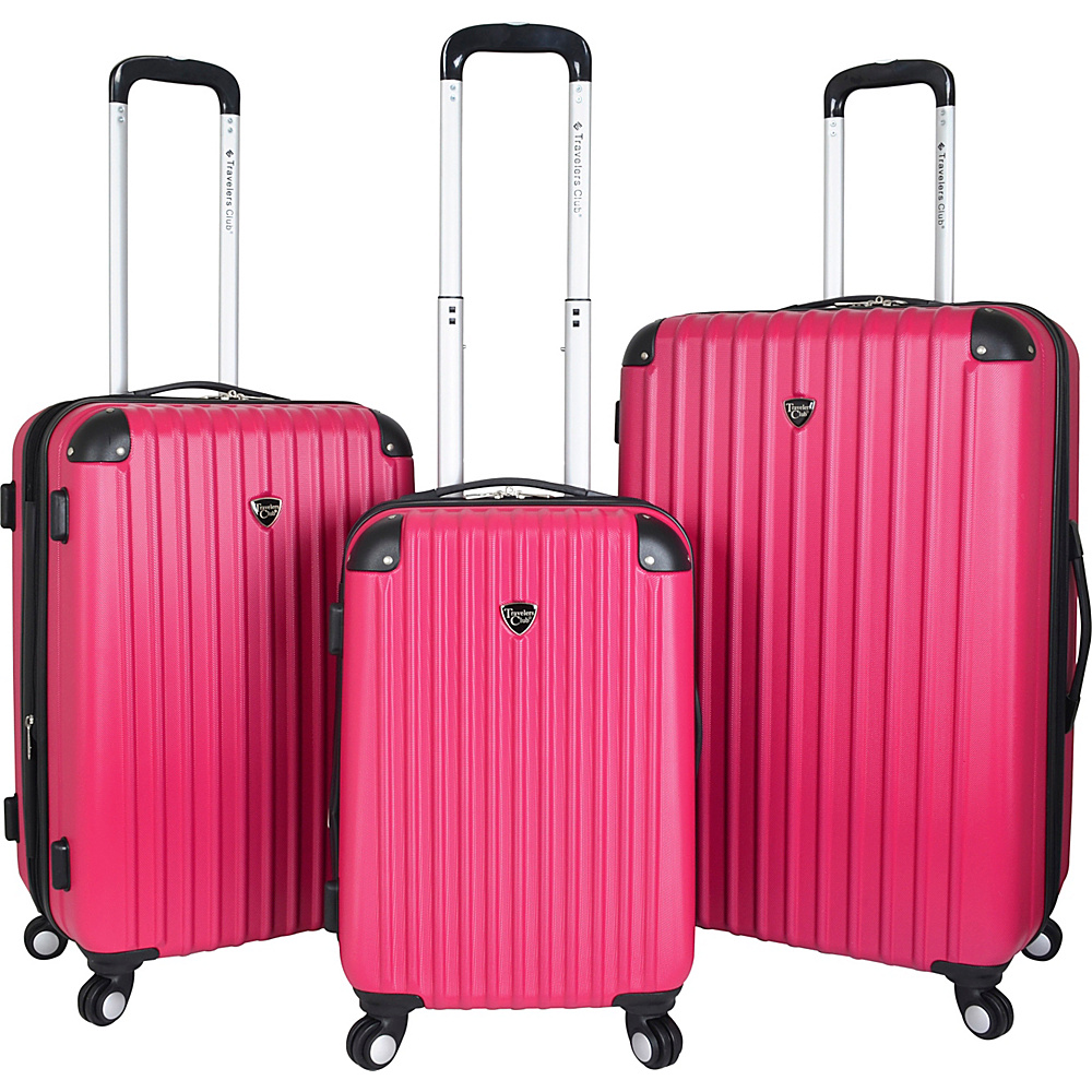 Travelers Club Luggage Chicago 3PC Hardside Expandable Spinner Luggage Set Neon Pink Travelers Club Luggage Luggage Sets