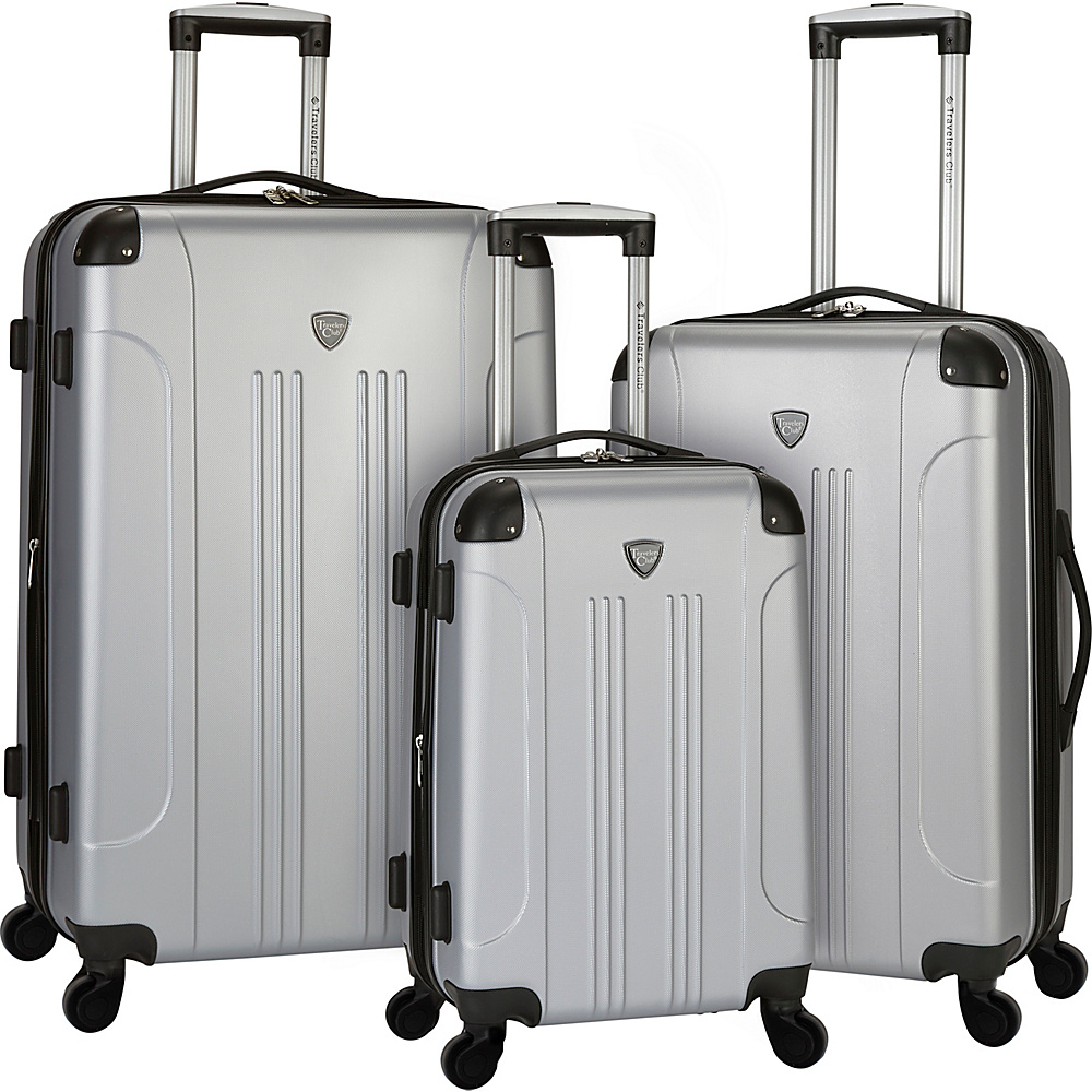 Travelers Club Luggage Chicago 3PC Hardside Expandable Spinner Luggage Set Silver Travelers Club Luggage Luggage Sets