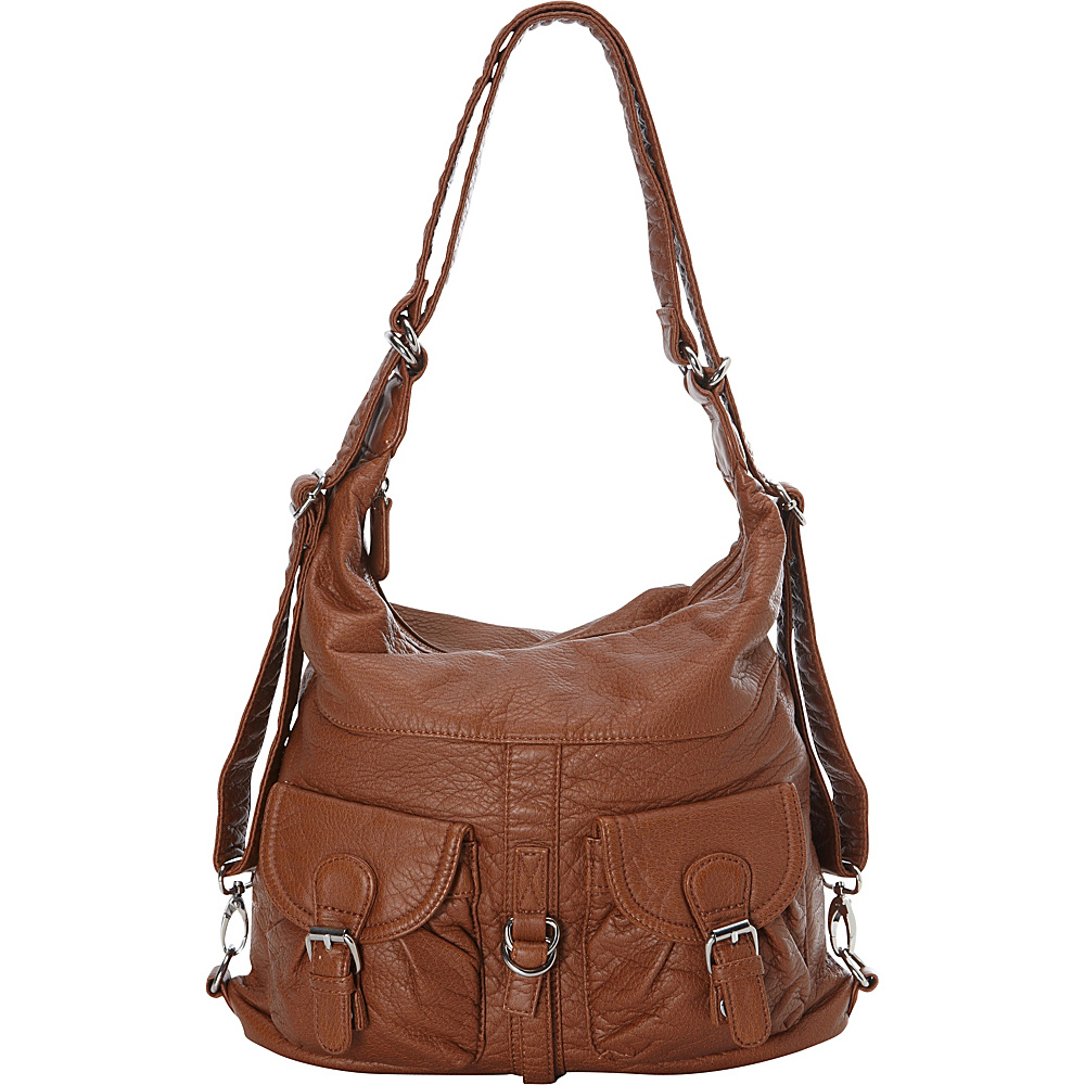 Ampere Creations Janey Jane Convertible Crossbody Backpack Brown Ampere Creations Manmade Handbags