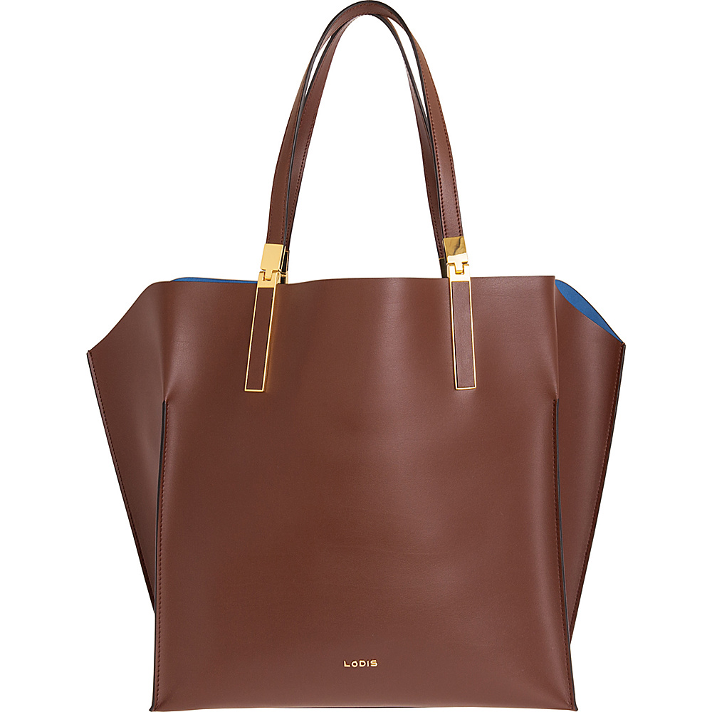 Lodis Blair Unlined Lucia Travel Satchel Chestnut Cobalt Lodis Leather Handbags