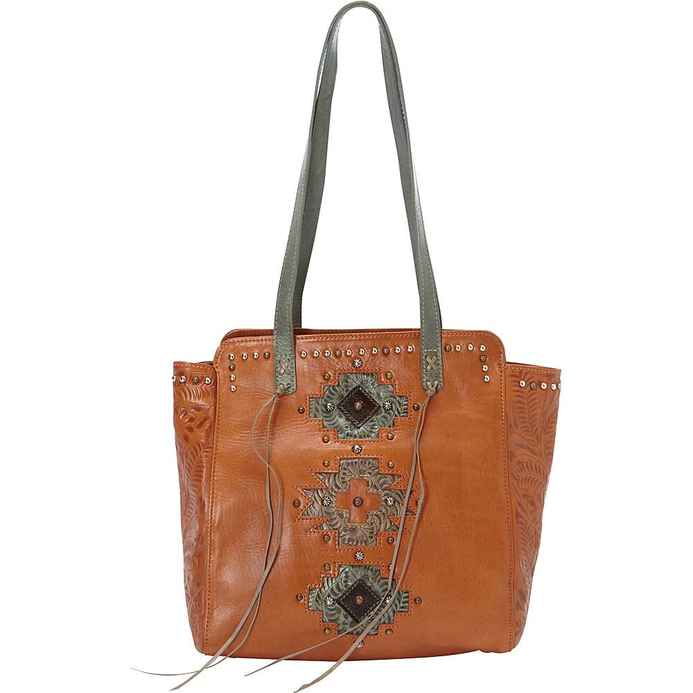 American West Navajo Soul Zip Top Tote Golden Tan American West Leather Handbags