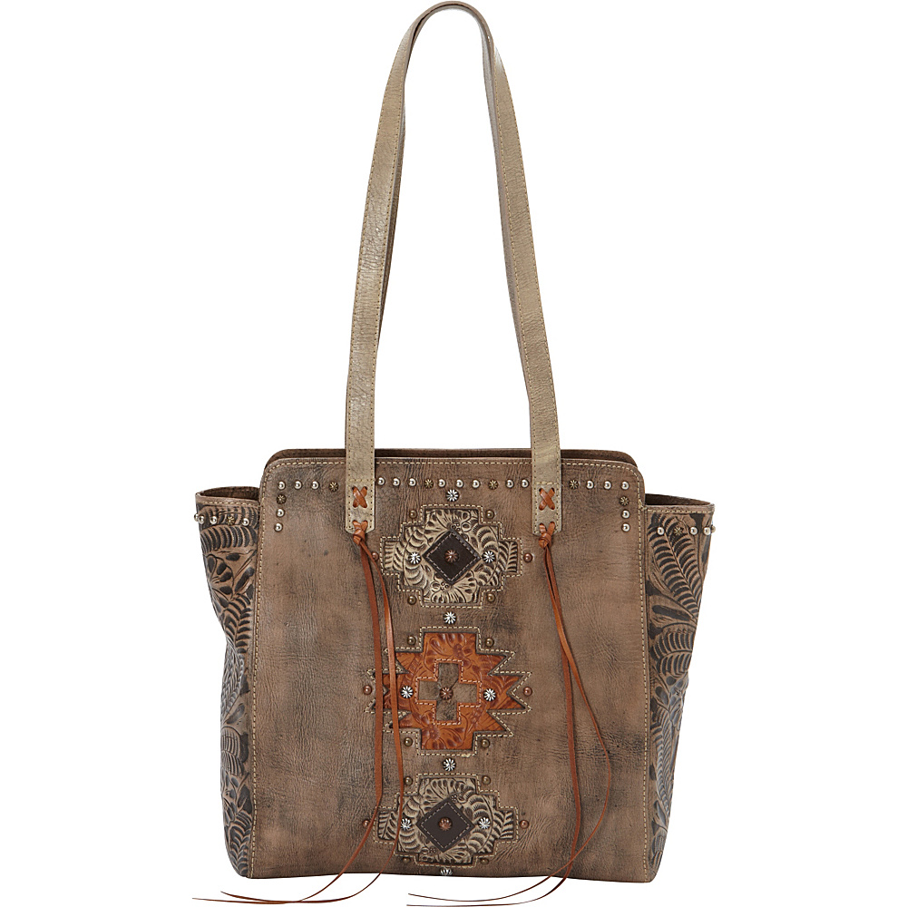 American West Navajo Soul Zip Top Tote Distressed Charcoal Brown American West Leather Handbags