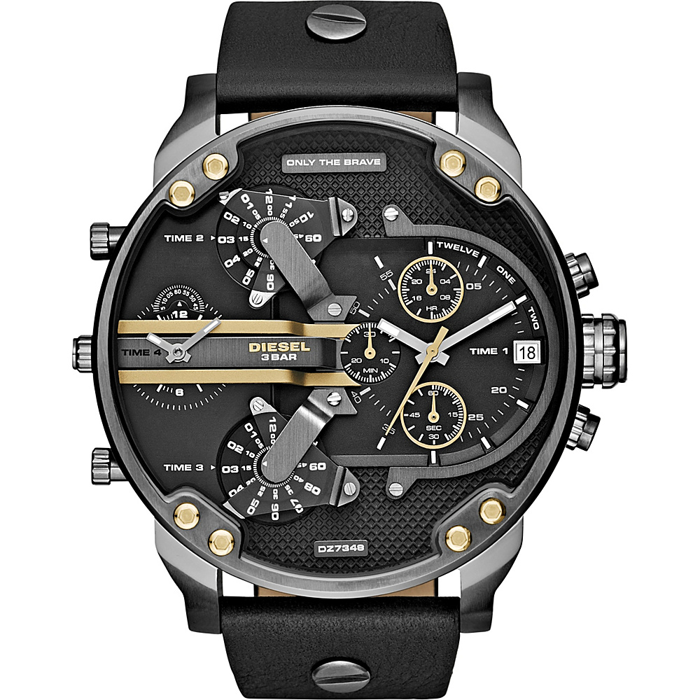Diesel Watches Mr. Daddy 2.0 Multifunction Leather Watch Black Gold Diesel Watches Watches