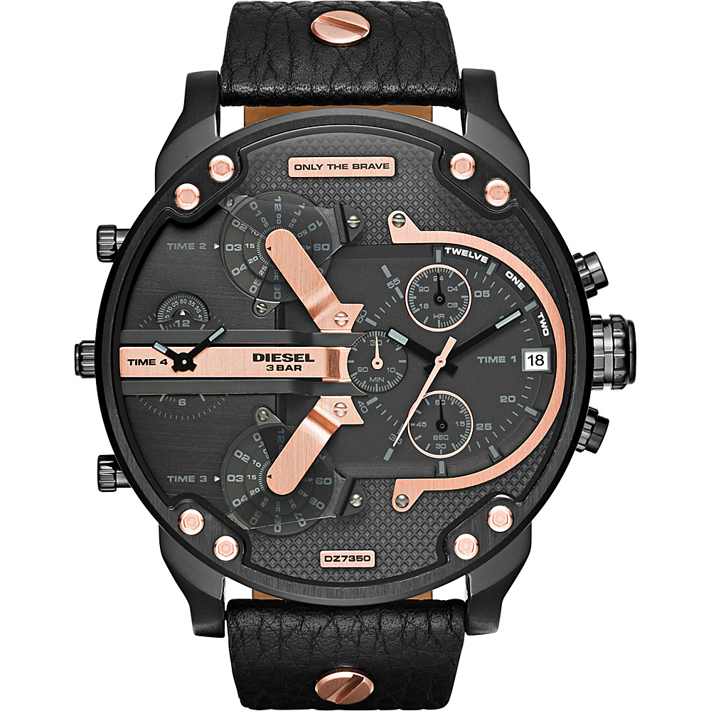 Diesel Watches Mr. Daddy 2.0 Multifunction Leather Watch Black Rose Gold Diesel Watches Watches