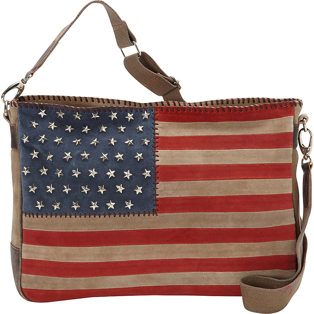Scully Suede Flag Crossbody with Studded Stars Red White and Blue Scully Leather Handbags