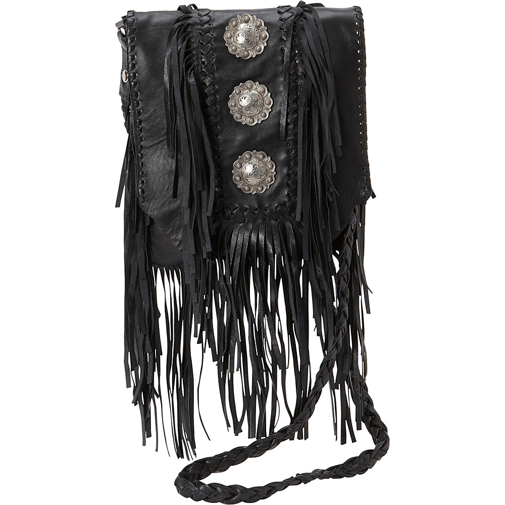 Scully Full Flap with Three Conchos and Fringe Shoulder Bag Black Scully Leather Handbags
