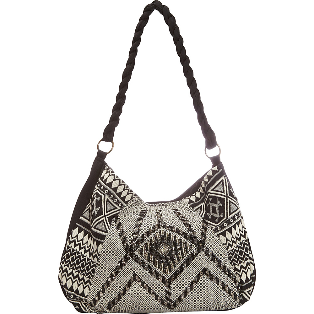 Scully Beaded Shoulder Bag with Aztec Print Black Scully Fabric Handbags