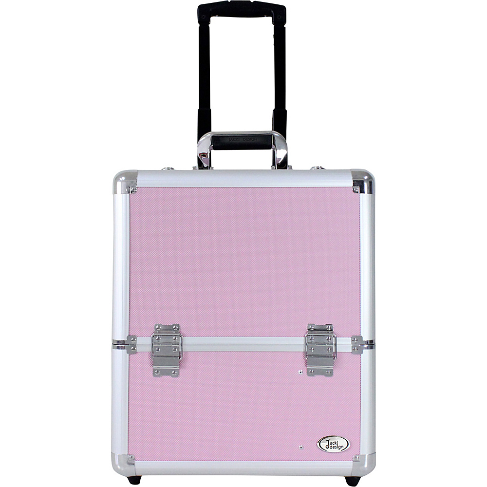 Jacki Design Rolling Makeup Salon 2 in 1 Train Case with Adjustable Dividers Pink Jacki Design Toiletry Kits