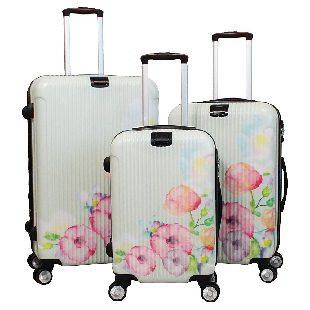 World Traveler Flower Bloom 3 piece Lightweight Hardside Spinner Luggage Set Flower World Traveler Luggage Sets