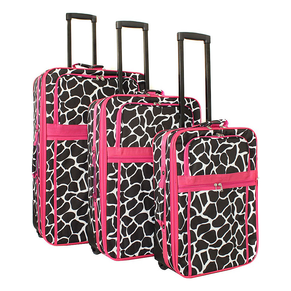 World Traveler Giraffe 3 Piece Expandable Upright Luggage Set Fuchsia Trim Giraffe World Traveler Luggage Sets
