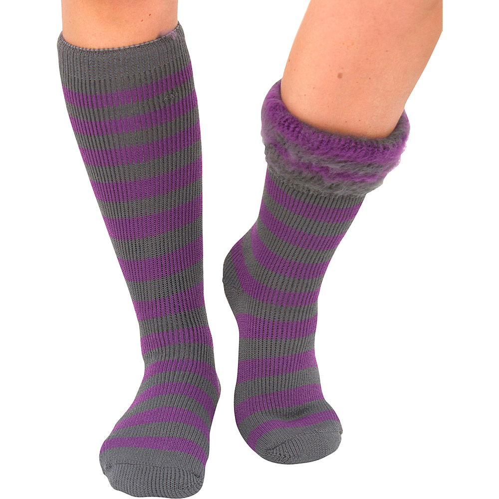 Magid Sole Solutions Ladies Stripe Knee High Charcoal Plum Magid Women s Legwear Socks