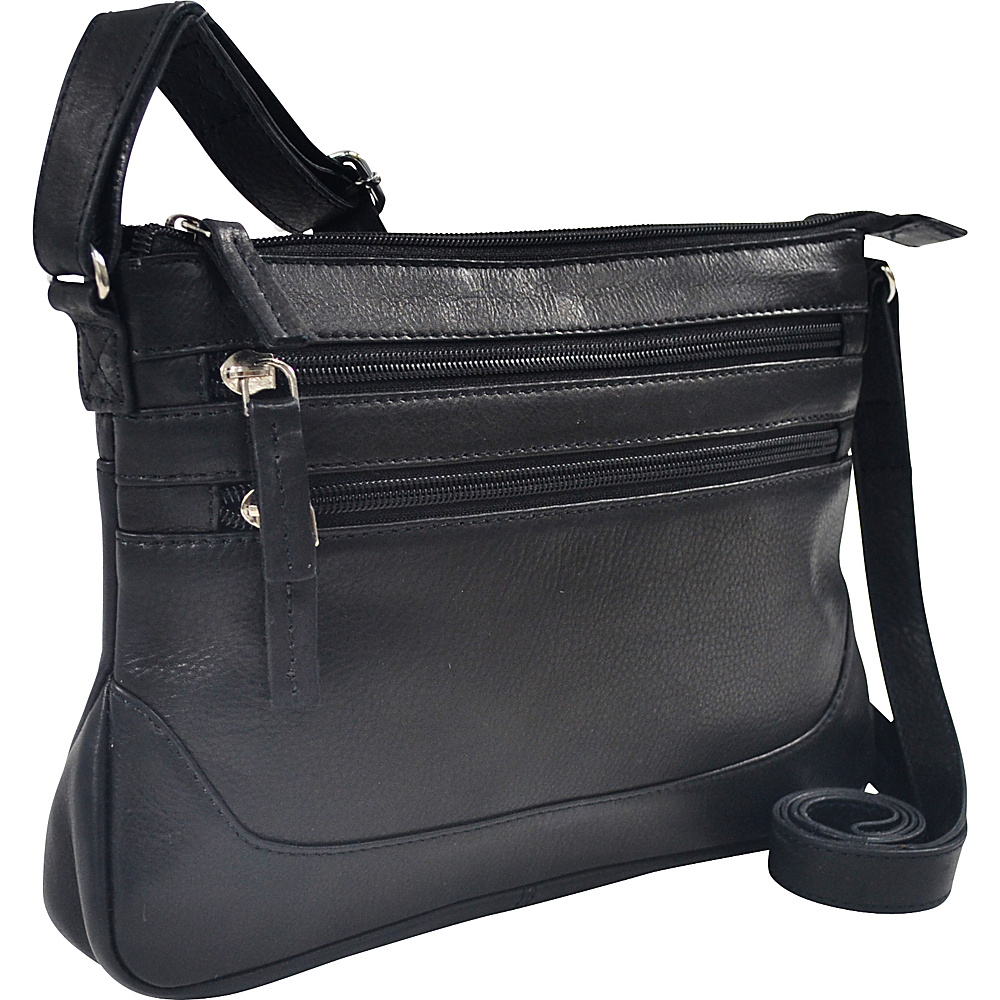 R R Collections Soft Drum Dyed Leather 3 Zip Crossbody with Bottom Gusset Black R R Collections Leather Handbags