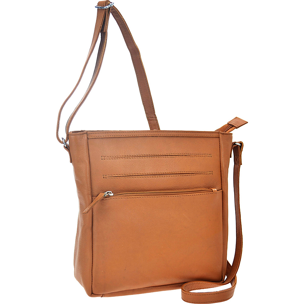 R R Collections Leather Top Zip Pocket Crossbody TAN R R Collections Leather Handbags