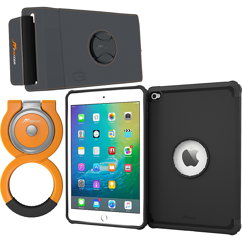 rooCASE Orb 360 Exec Tough Case Orb 360 Loop and Strap Bundle for iPad Mini 4 Black rooCASE Electronic Cases