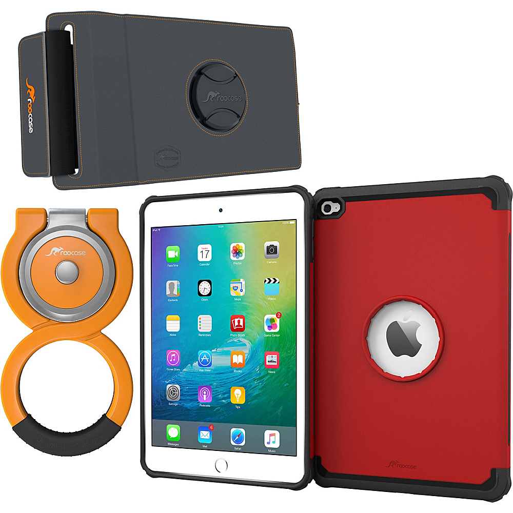 rooCASE Orb 360 Exec Tough Case Orb 360 Loop and Strap Bundle for iPad Mini 4 Red rooCASE Electronic Cases