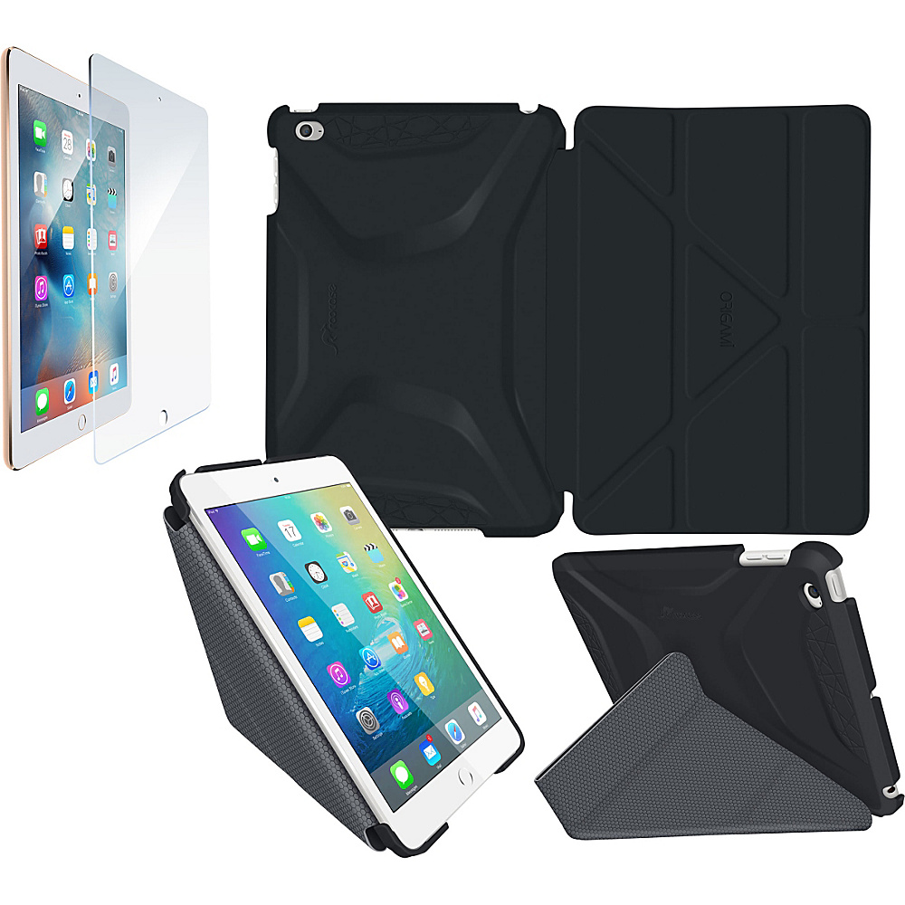 rooCASE Origami 3D Case Tempered Glass Screen Protector Bundle for iPad Mini 4 Black rooCASE Electronic Cases