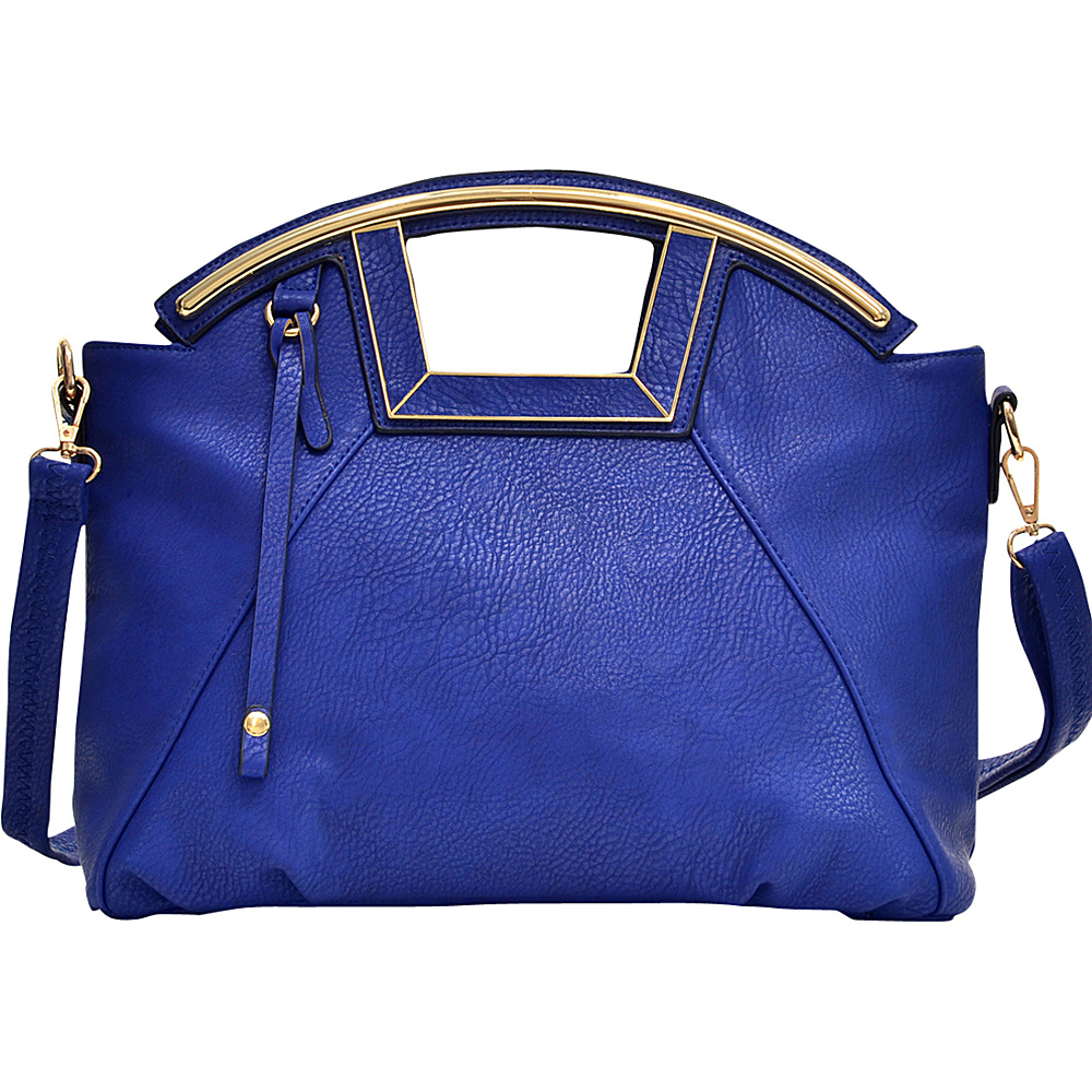 Dasein Soft Faux Leather Frame Handle Satchel Blue Dasein Manmade Handbags