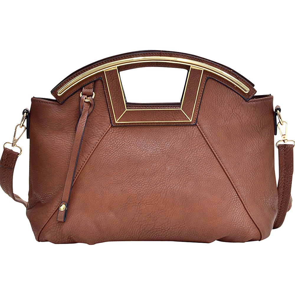 Dasein Soft Faux Leather Frame Handle Satchel Brown Dasein Manmade Handbags