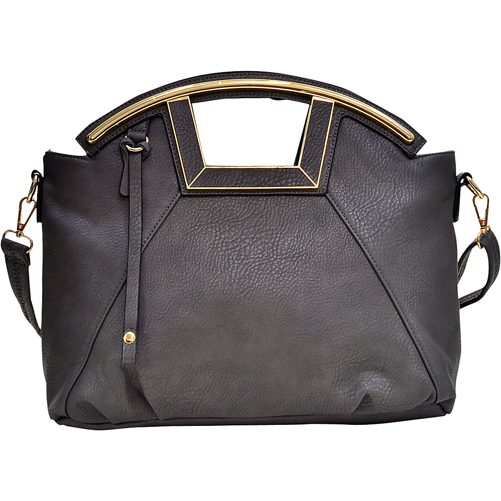 Dasein Soft Faux Leather Frame Handle Satchel Grey Dasein Manmade Handbags