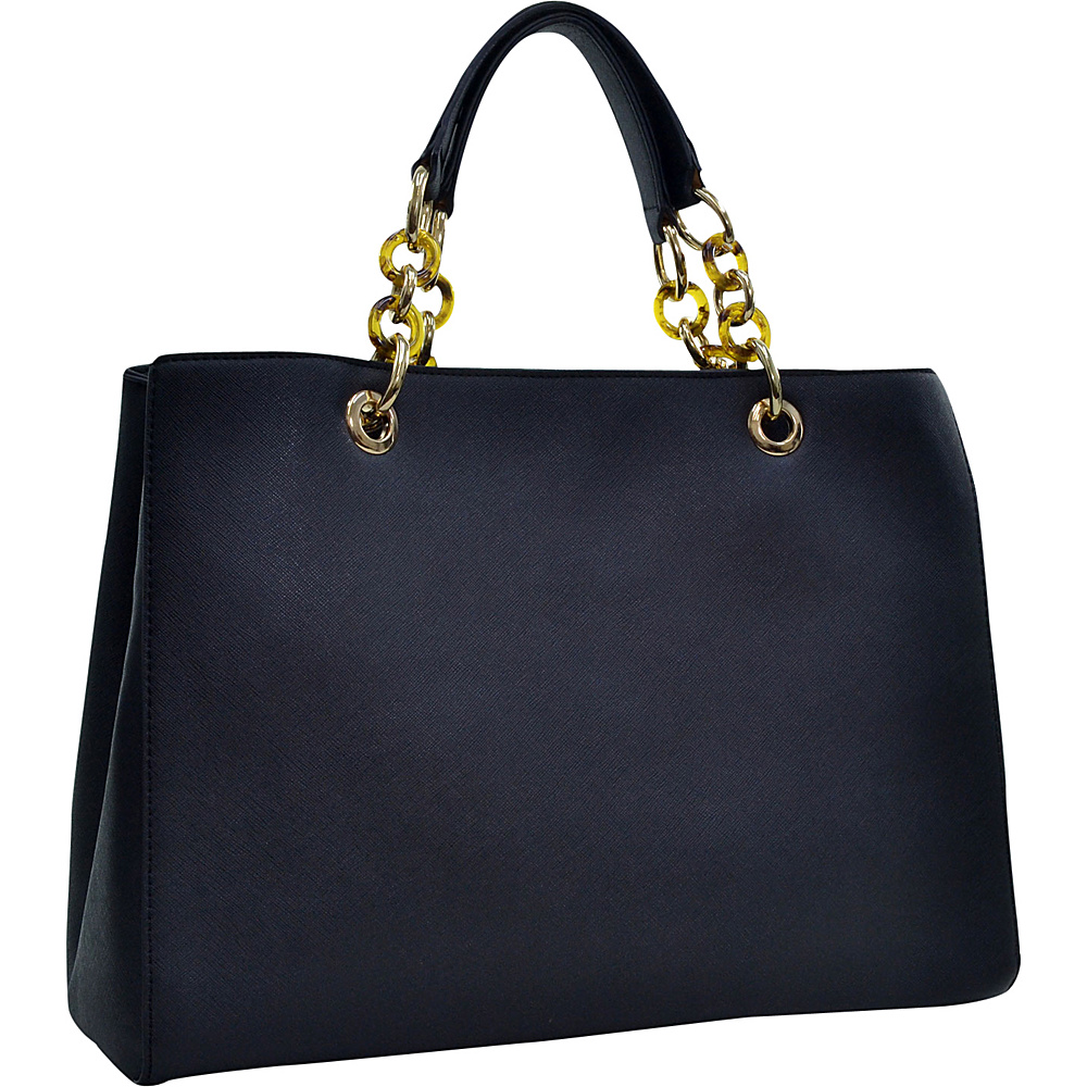 Dasein Saffiano Faux Leather Chain Strap Satchel Black Dasein Manmade Handbags