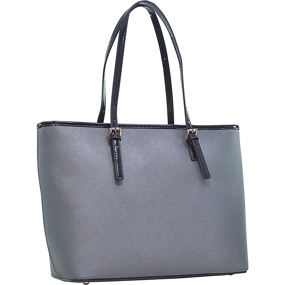 Dasein Patent Faux Leather Trim Tote Grey Dasein Manmade Handbags