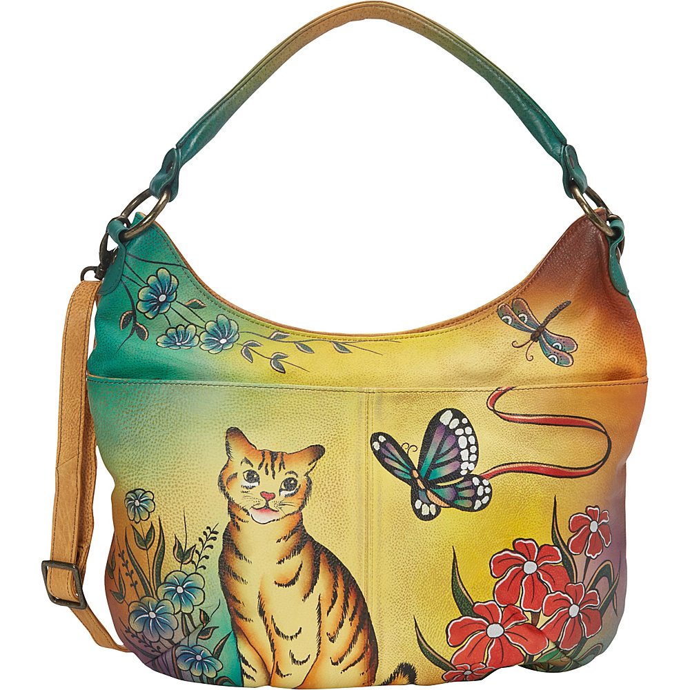 ANNA by Anuschka Hand Painted Convertible Hobo Cat ANNA by Anuschka Leather Handbags