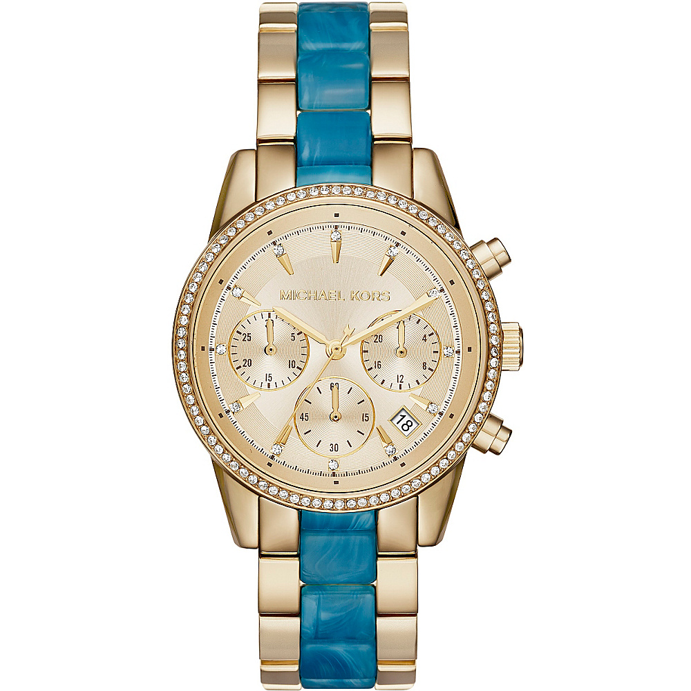 Michael Kors Watches Ritz Acetate Chrono Watch Gold Blue Michael Kors Watches Watches