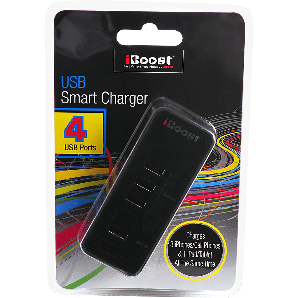 iBoost Usb Smart Charger With 4 Ports For Tablets Cell Phones Black iBoost Electronics